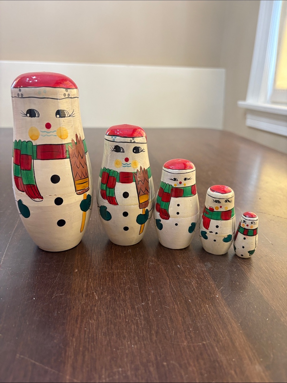 Hand-Painted Matryoshka Snowman Nesting Dolls